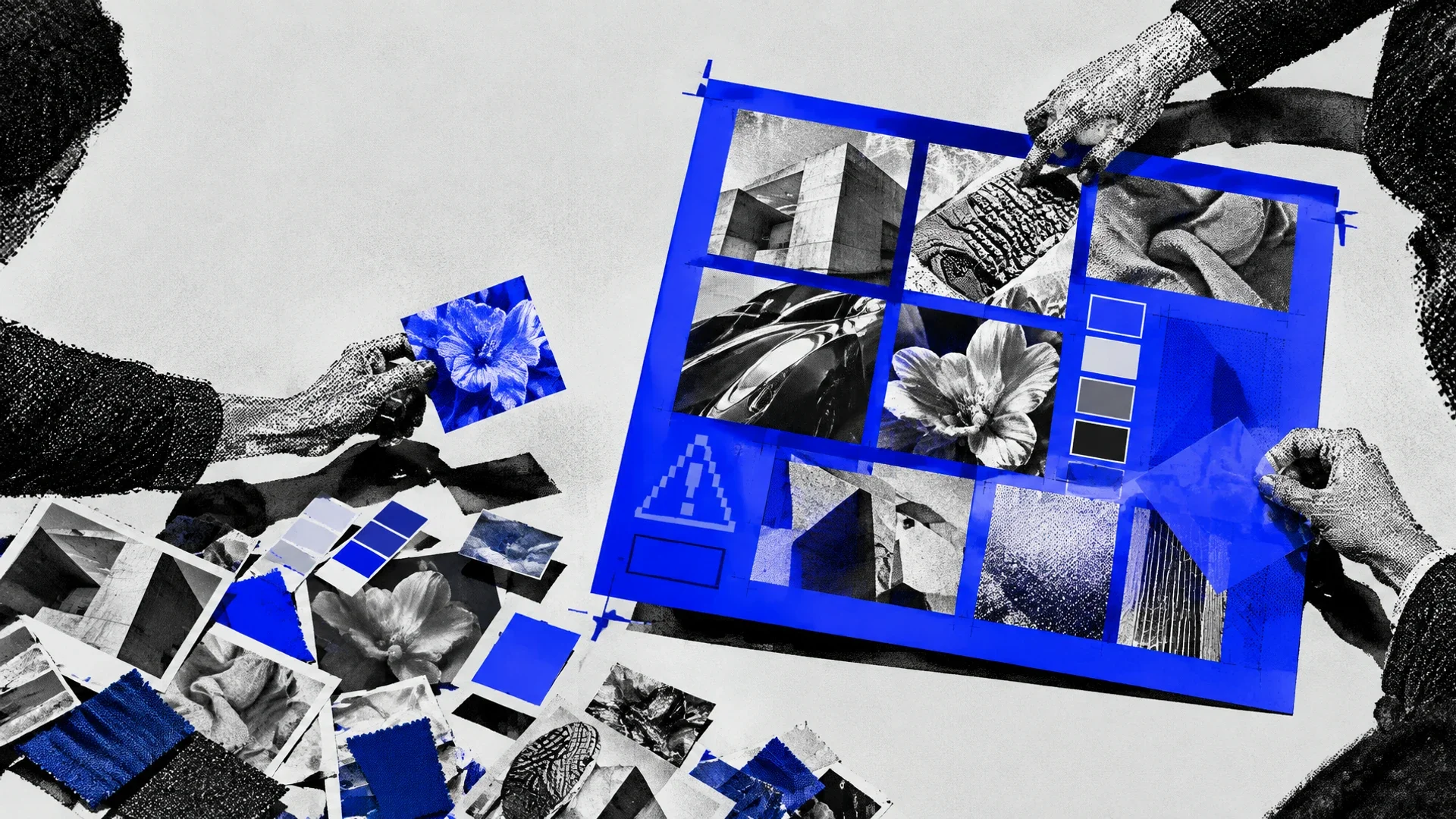 Creative team reviewing an AI-generated moodboard for a client pitch